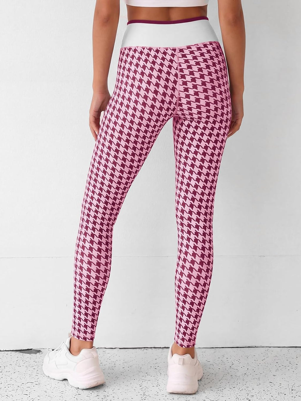 Aoysky Womens High Waist Houndstooth Leggings No Front Seam Yoga Pants