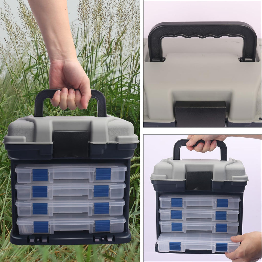Fishing Tackle Box, 4 Layers Fishing Box, Tackle Boxes, Quick-Access Top Storage with Lid for Fishing Gear and Accessories,（Grey）by KUKLIPJIM