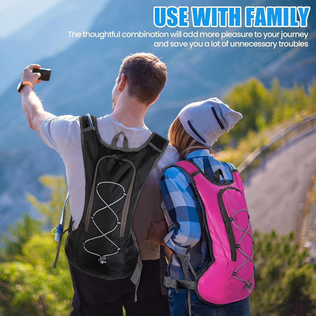 Wesiti 2 Pack Water Backpack Pack with 2L Hydration Bladder, Black, Pink