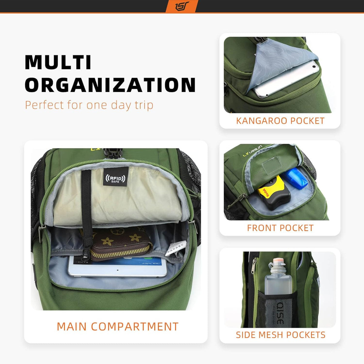 SKYSPER Sling Bag RFID Crossbody Sling Backpack Cross Body Shoulder Bag Travel Hiking Daypack for Women Men(Army Green)