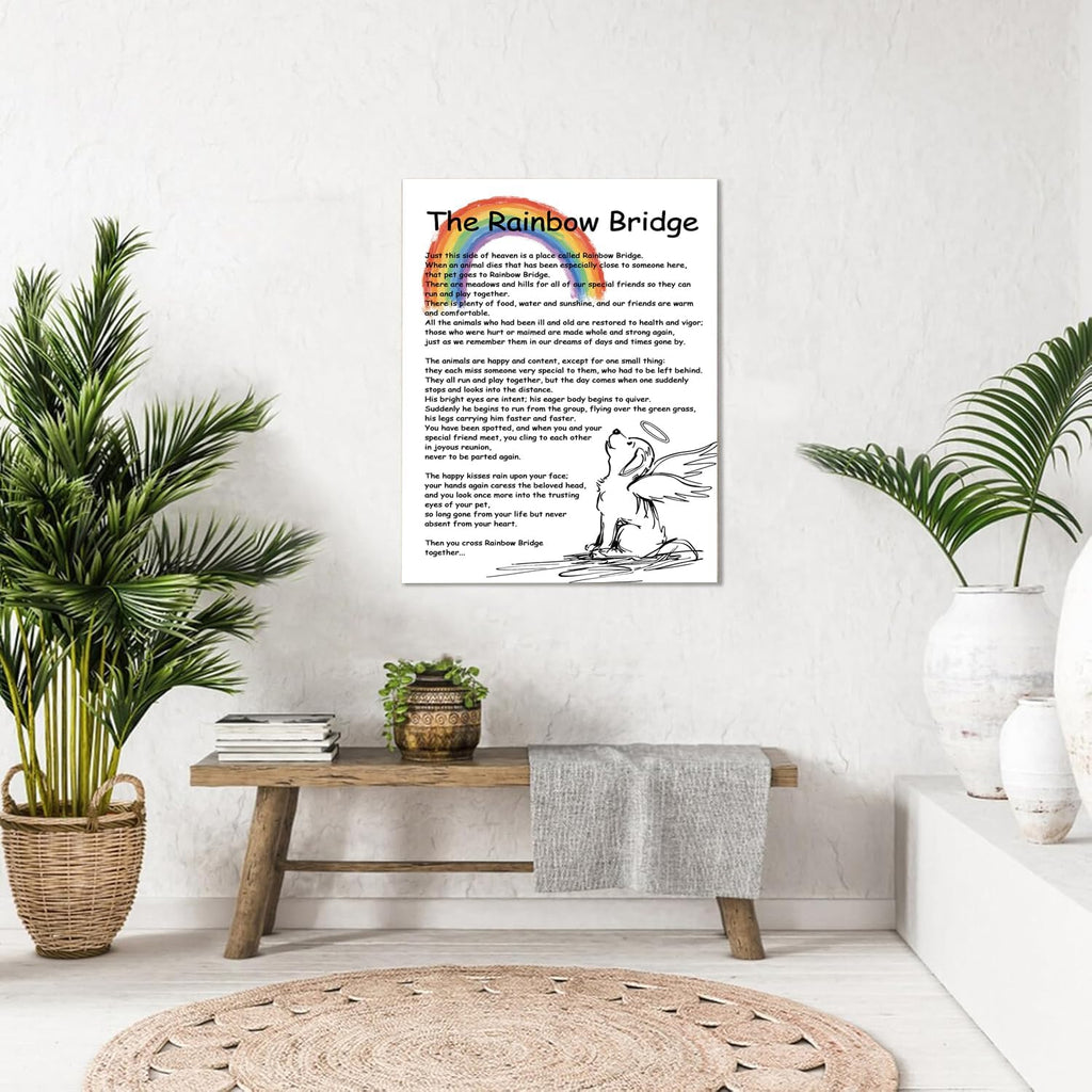 Rainbow Bridge Poem Canvas Wall Art As Bereavement Gifts for Loss of Pet Poster Decor Modern Inspirational Quotes Pictures Poetry Prints Framed 8 * 12 Inch