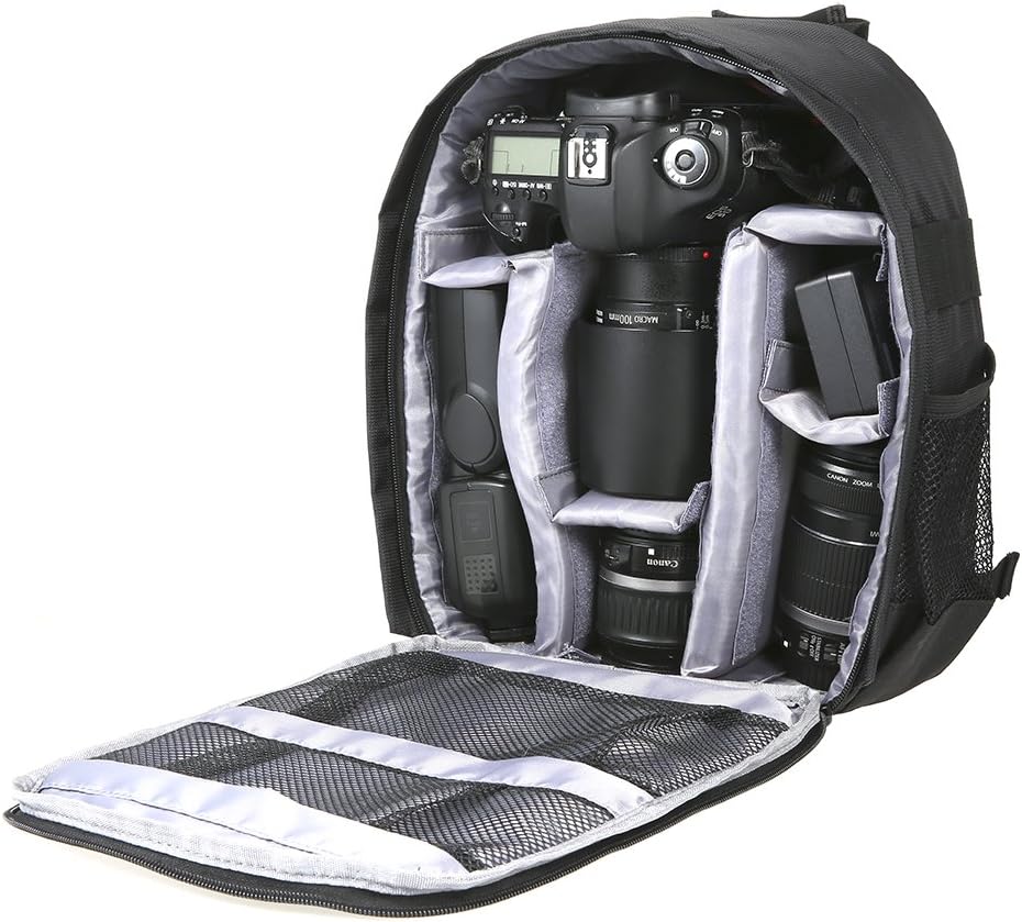 Docooler Grey Backpack - Waterproof Camera Bag, Small DSLR Camera Backpack with Customizable Interior, for Canon Sony - 33 * 26.5 * 12.5cm / 12.99 * 10.43 * 4.92 inches