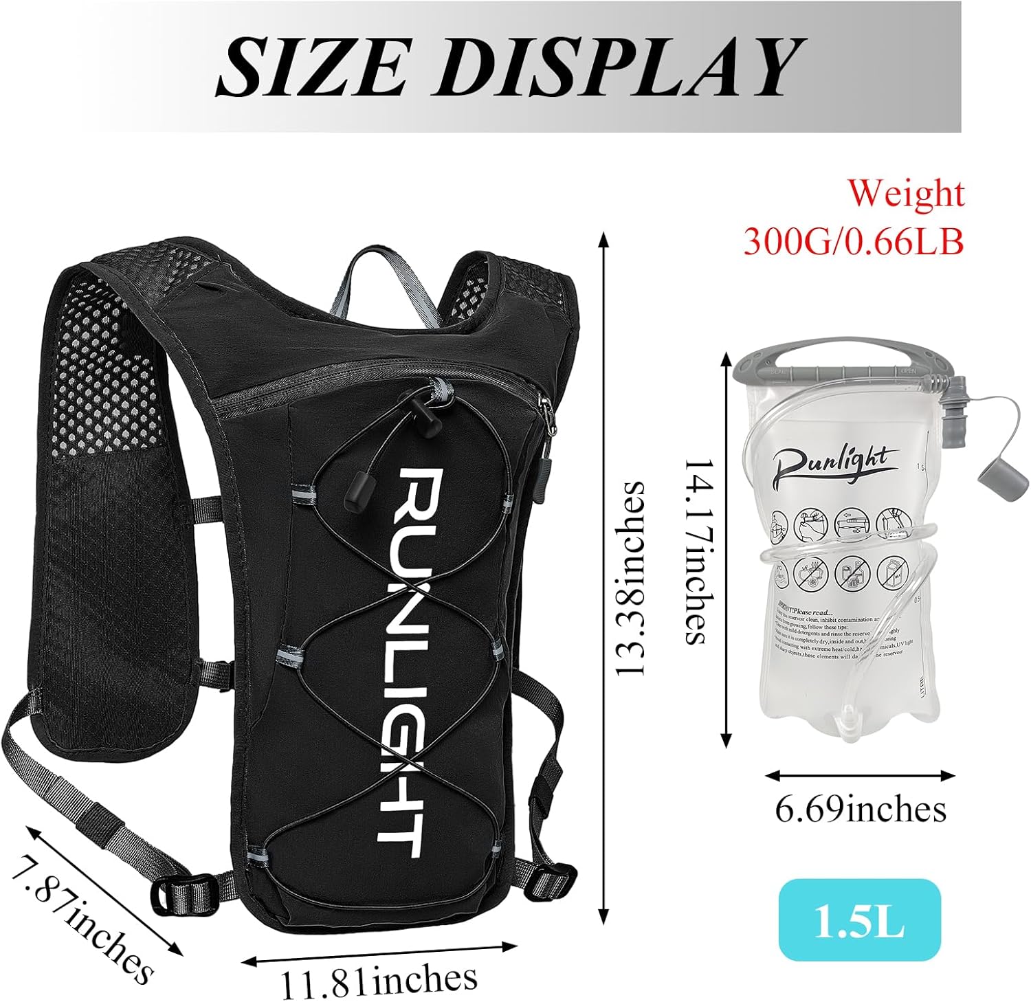 Runlight Running Vest for Women Men Lightweight Hydration Backpack Pack with 1.5L Water Bladder Bag Hydro Daypack for Hiking,Trail,Skiing,Camping,Cycling,Race,Marathon