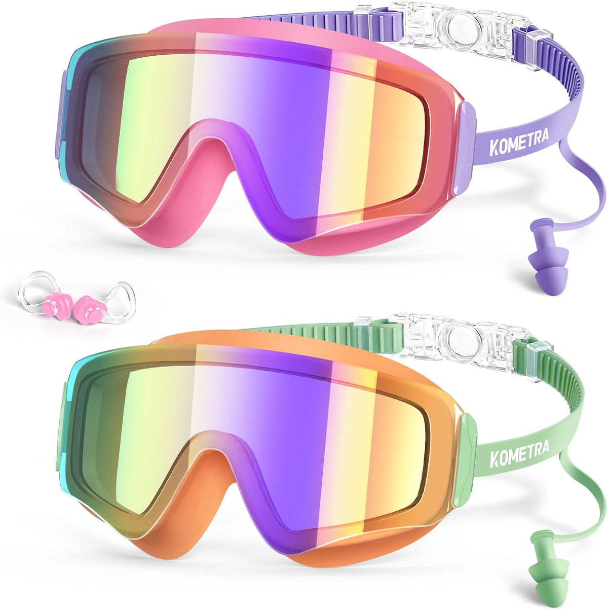 2 Pack Kids Swim Goggles for 3-15, Anti Fog UV Protection