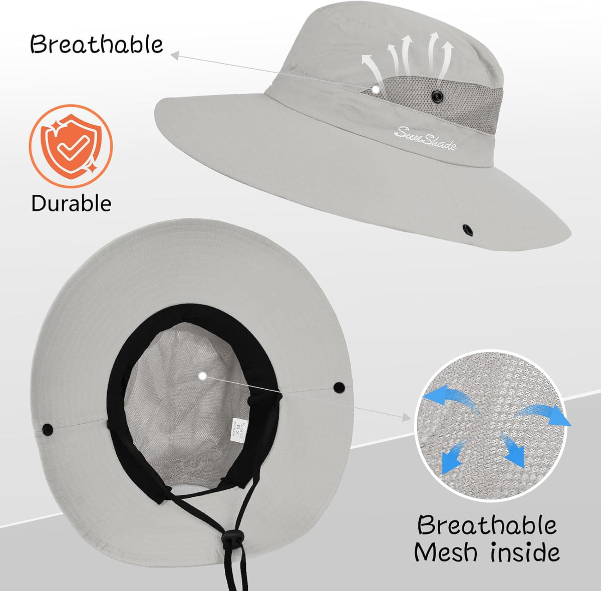ZOORON Women's Ponytail Safari Sun Hat,Wide Brim UV Protection Bucket Hat