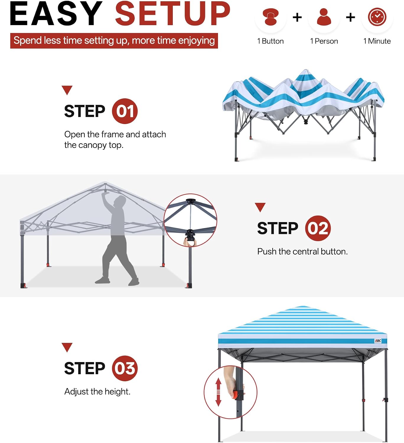 ABCCANOPY 10x10 Pop Up Canopy, Weather Protection Tent, Sky Blue Stripes