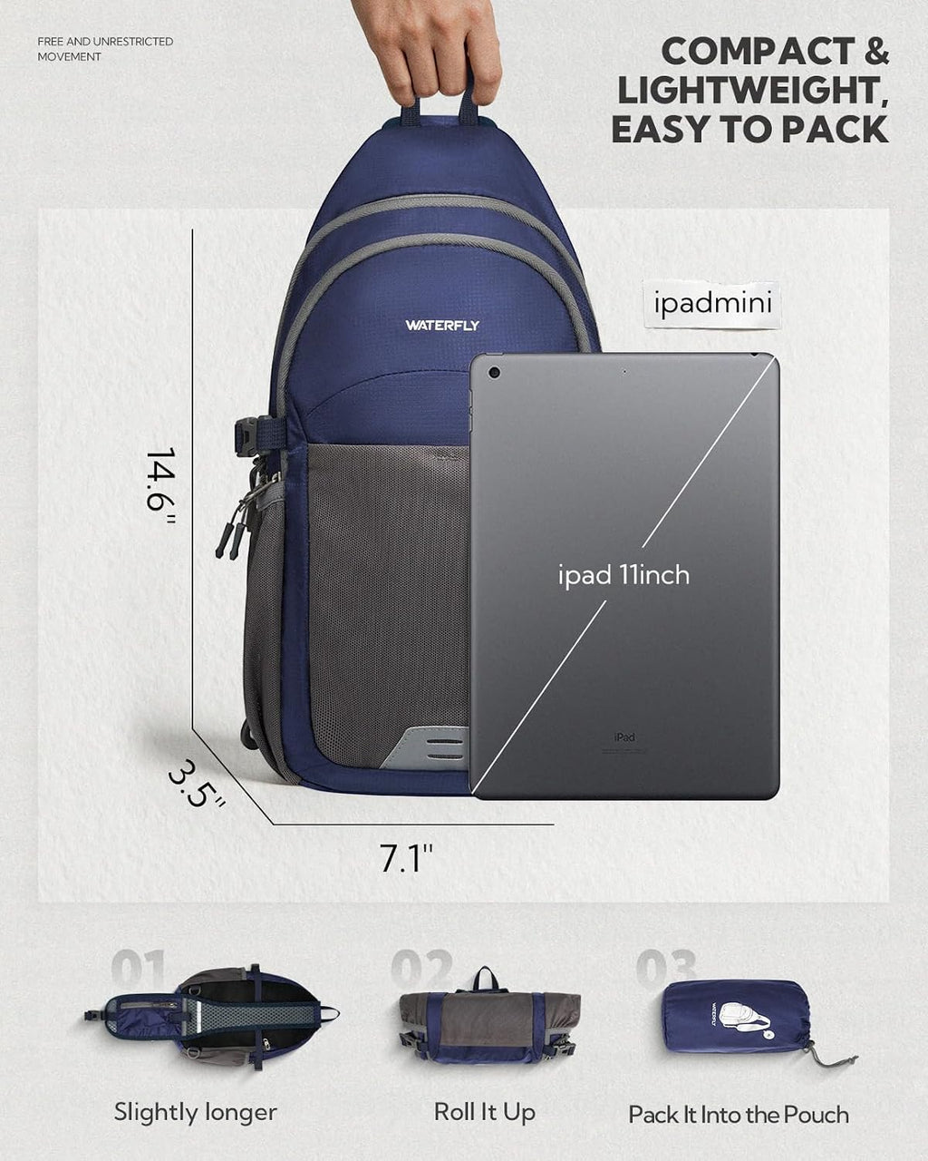 WATERFLY Packable Sling Bag RFID Travel Crossbody Backpack for Women Men