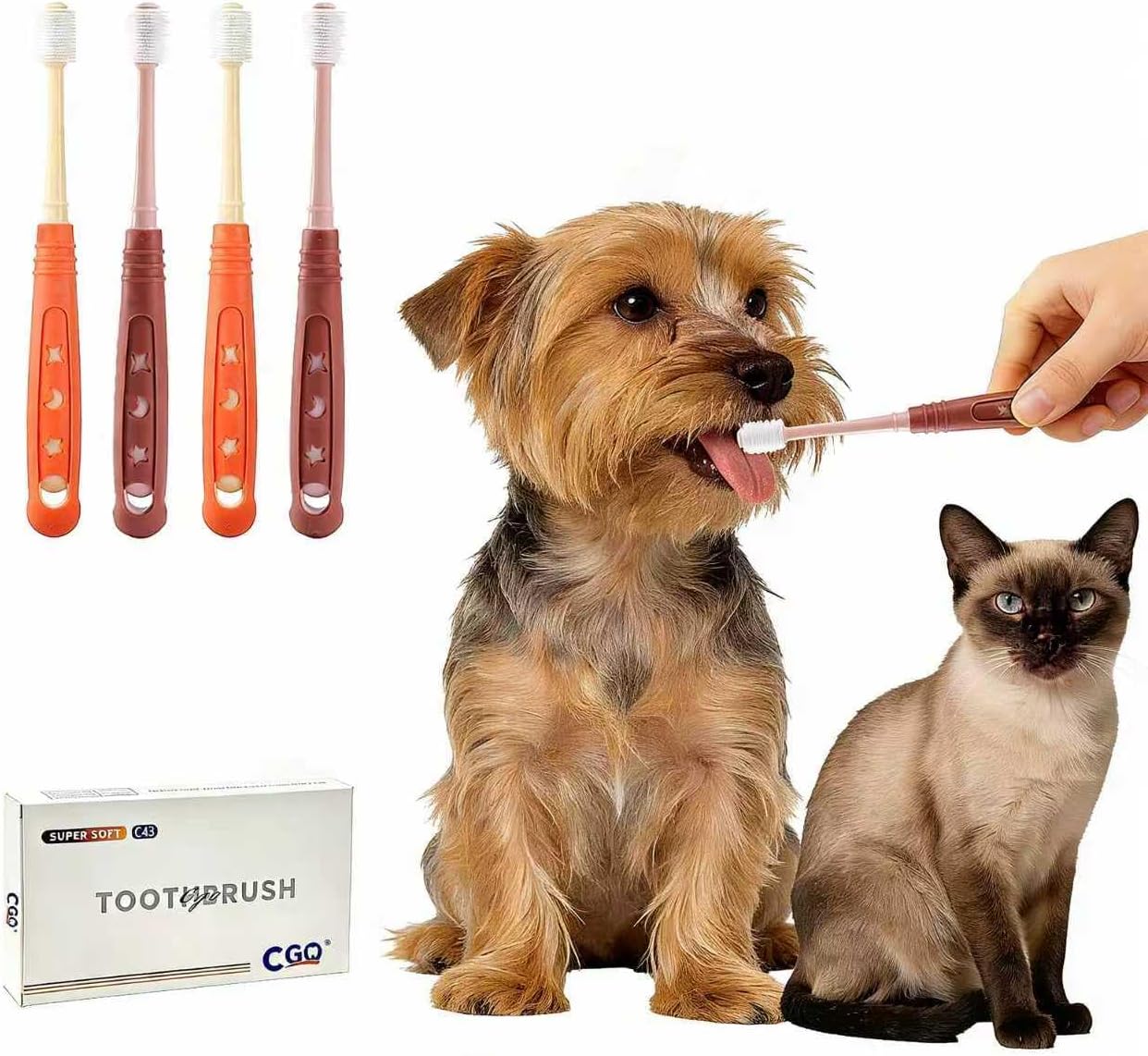 CGO 360° Silicone Pet Toothbrush for Small Dogs & Cats, 4-Pack