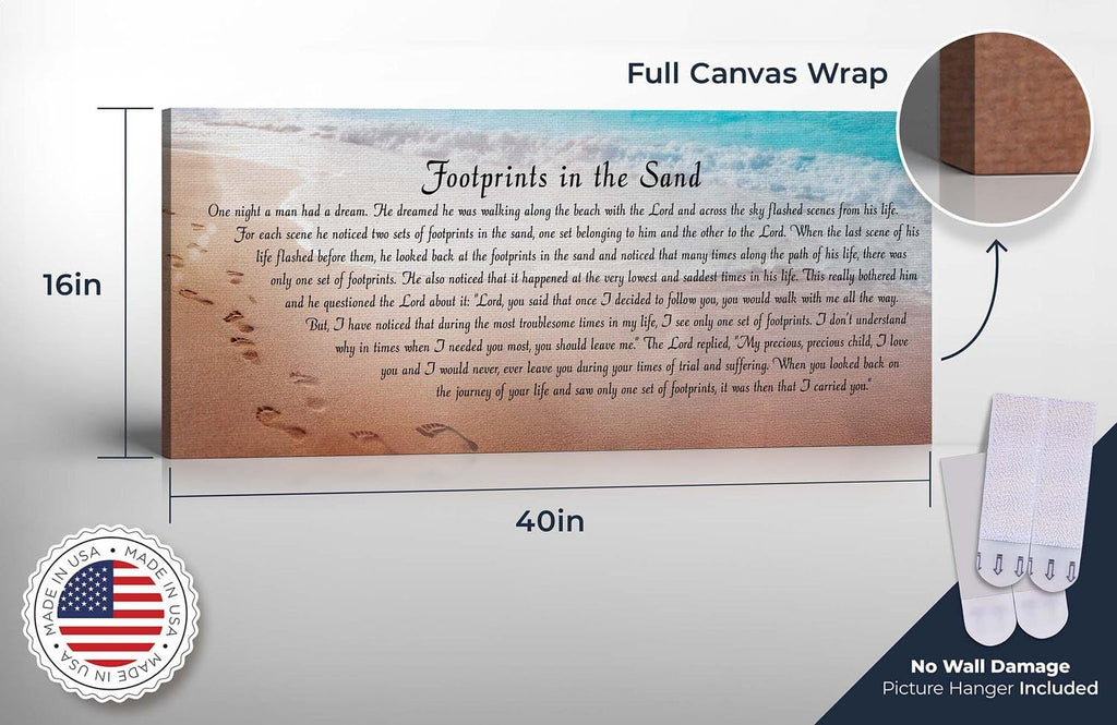Footprints in the Sand Wall Decor, Footprints in the Sand Inspirational Wall Art, Beach Decor, Christian Gifts for Men and Women Chrisitan Wall Decor, Sympathy Gift, Gift Ready To Hang C3001-16x40