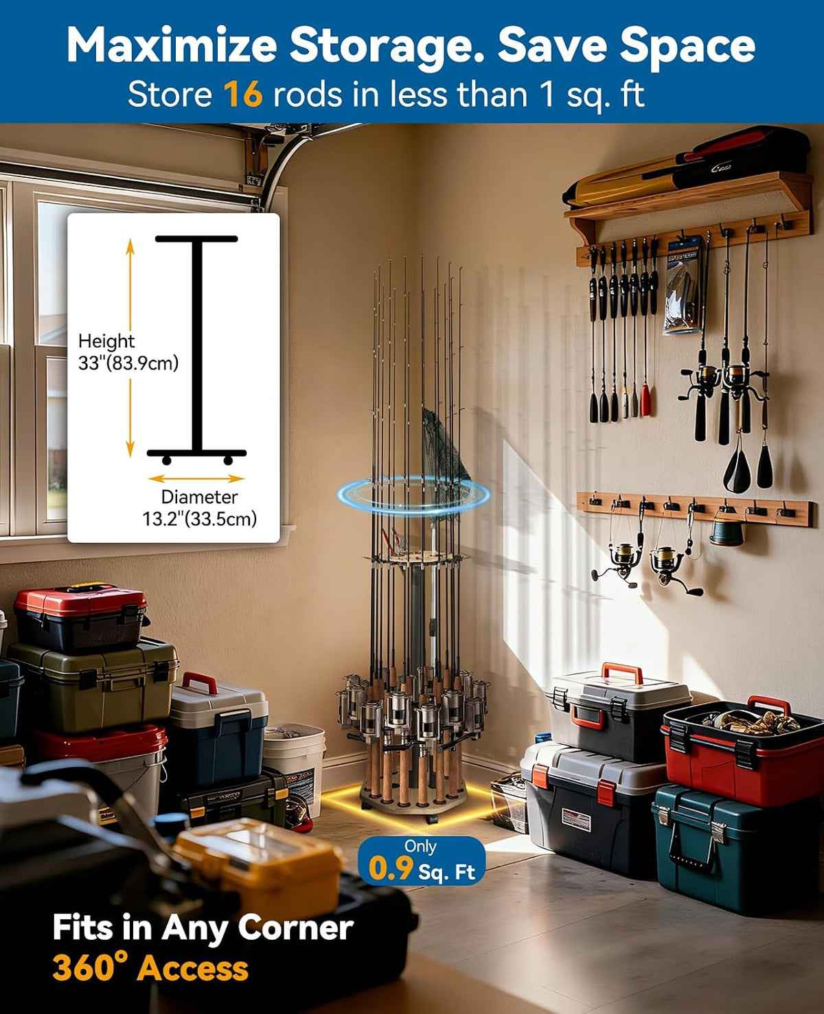 KEXMO Fishing Rod Holder Pole Rack for Garage with Wheels