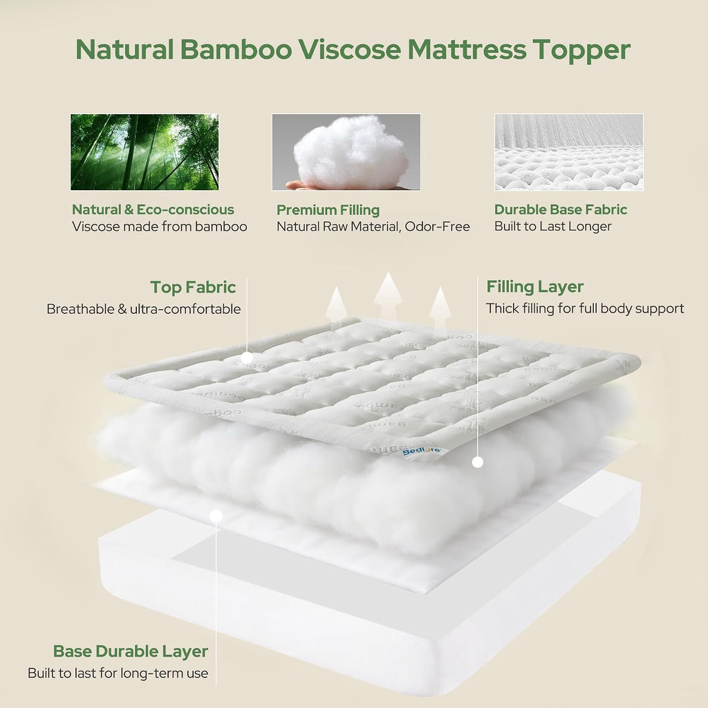 BEDLORE Queen Mattress Topper , Thick Pillow Top Mattress Pad