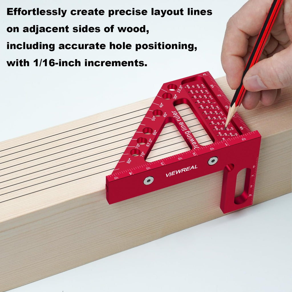 Premium Carpenter Square Hole Scribing Ruler Woodworking Square 22.5-90 Degree Measuring Ruler with Angle Pin,Versatile Multi Angle Square for Woodworking, Engineering, and Construction