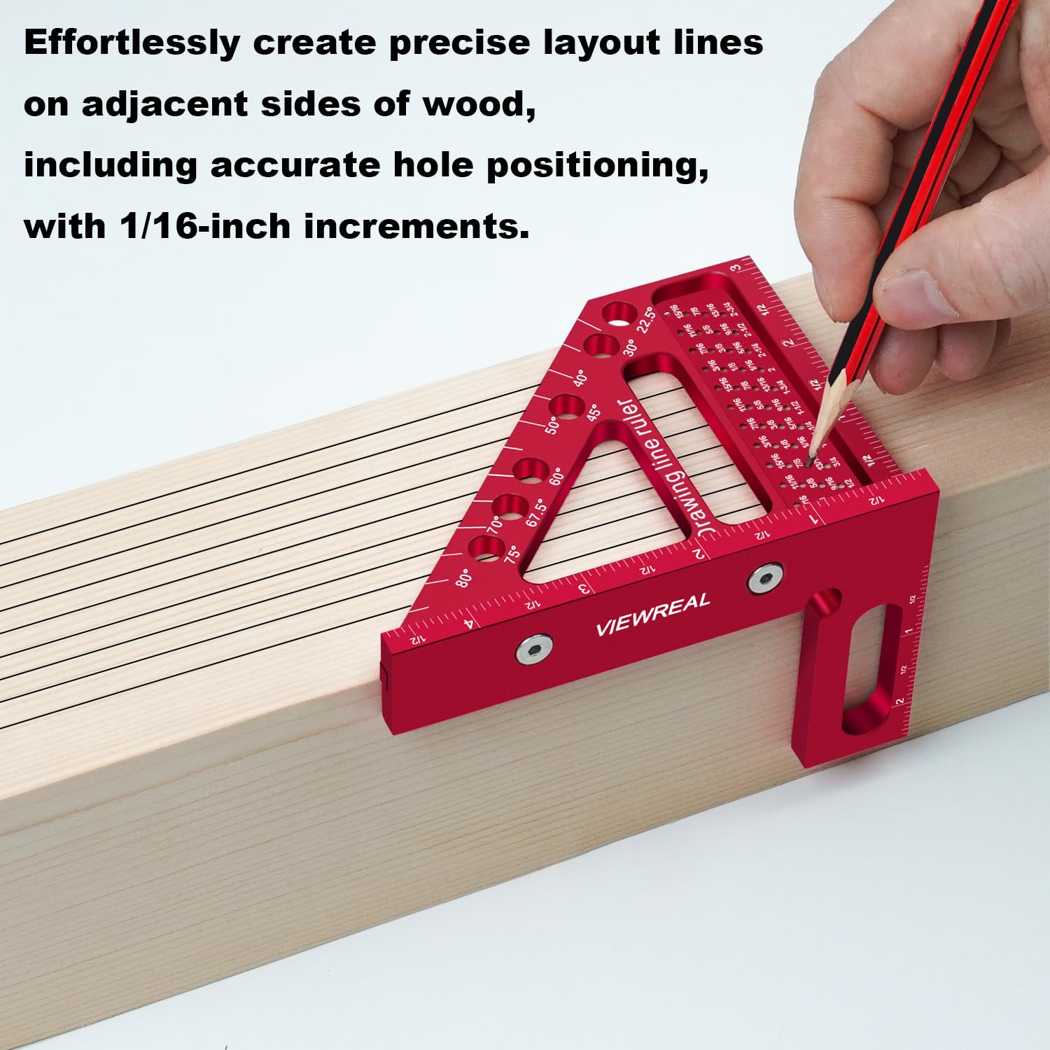 Premium Carpenter Square Hole Scribing Ruler Woodworking Square 22.5-90 Degree Measuring Ruler with Angle Pin,Versatile Multi Angle Square for Woodworking, Engineering, and Construction