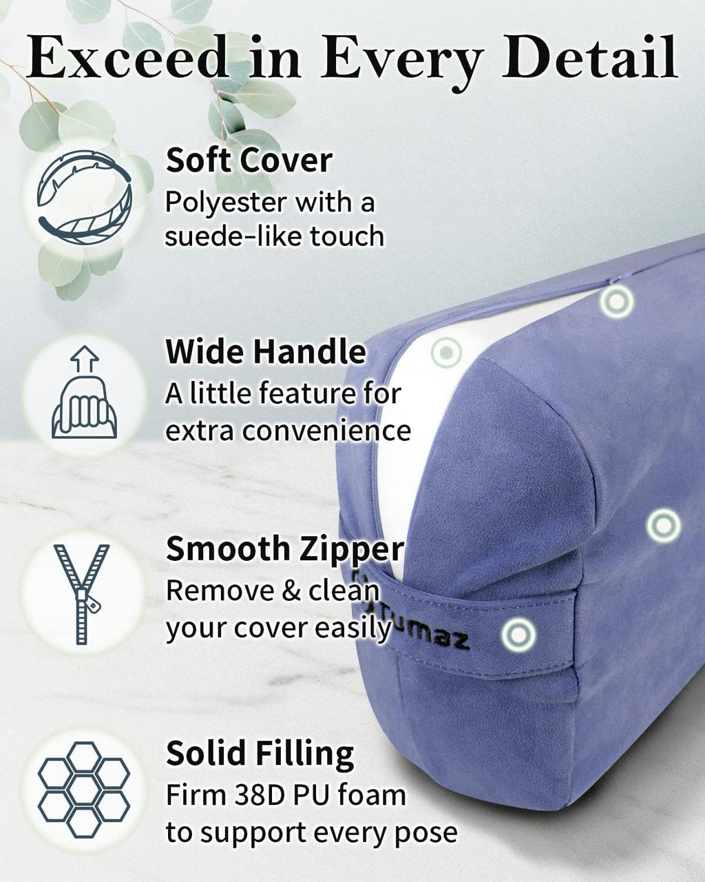 Tumaz Yoga Bolster Set, Rectangular Yoga Bolster with Washable Cover