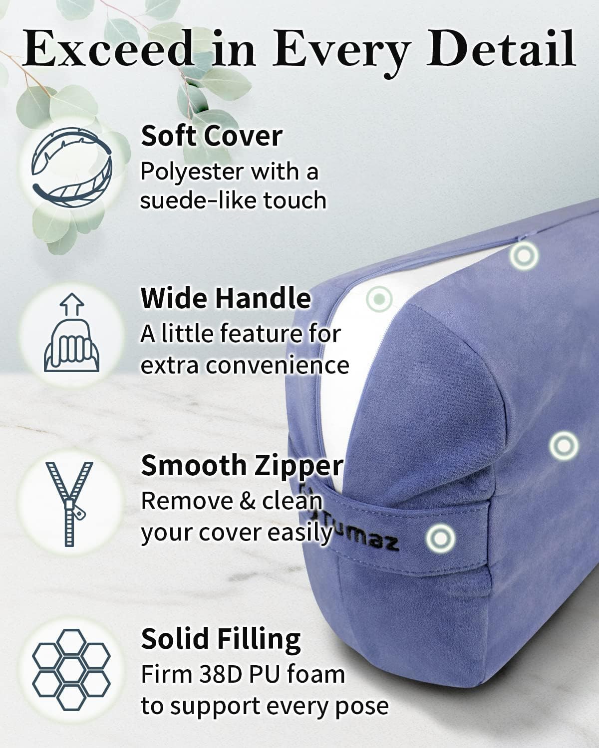 Tumaz Yoga Bolster Set, Rectangular Yoga Bolster with Washable Cover