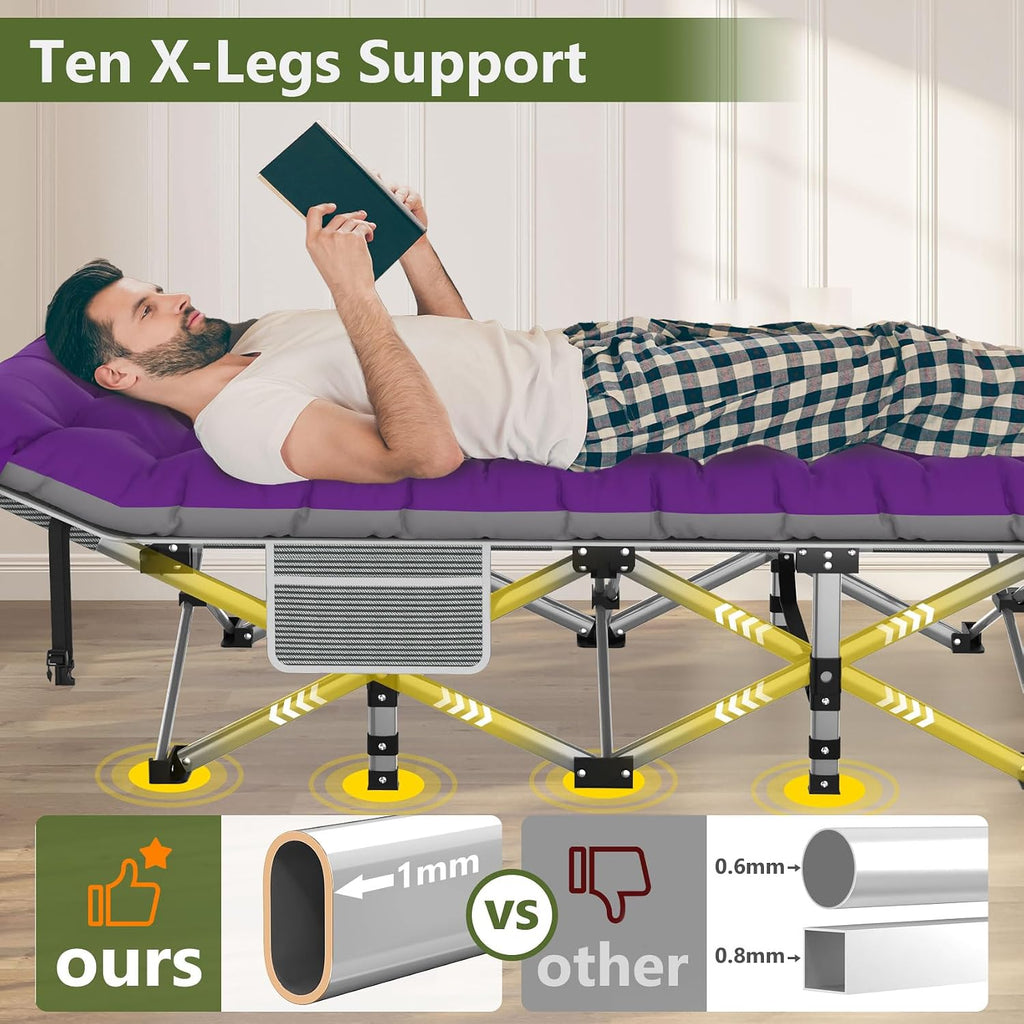 Slendor Folding Camping Cot with Mattress for Adults, 500lbs Portable Bed