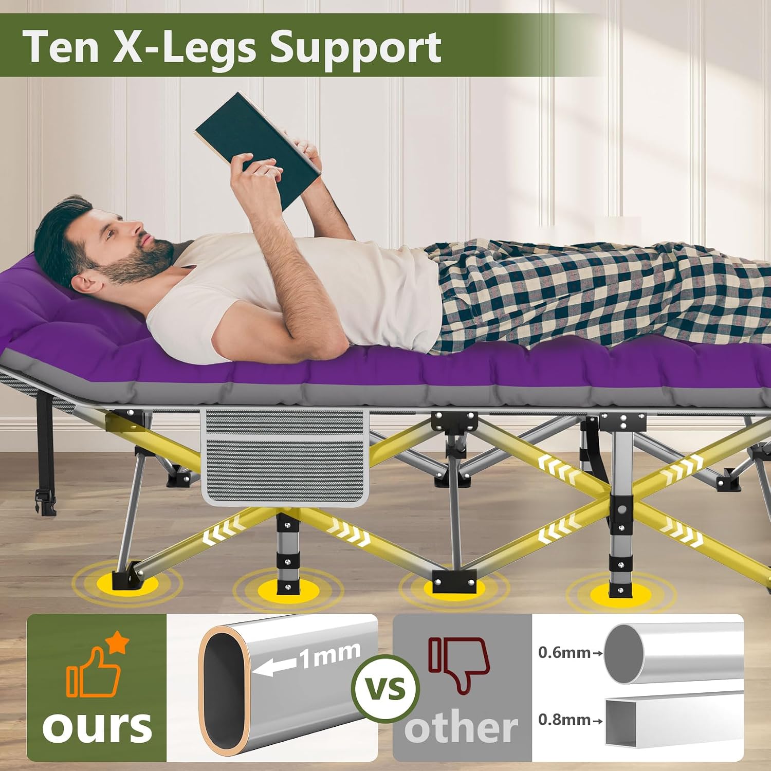 Slendor Folding Camping Cot with Mattress for Adults, 500lbs Portable Bed