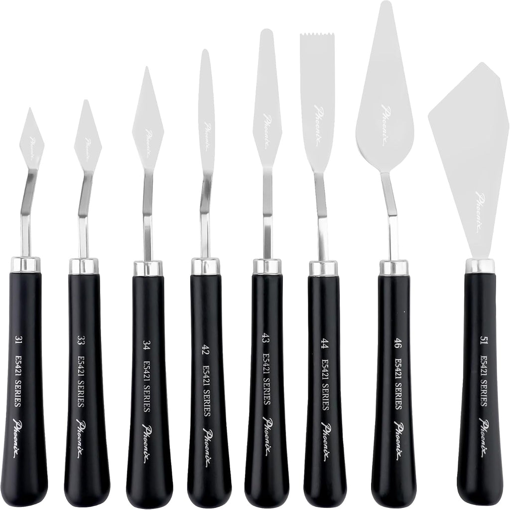 PHOENIX Flexible Palette Knife Set - 8 Stainless Steel Painting Knives with Gift Box, Art Knife with Wood Handle, Paint Spatula for Oil Acrylic Paint