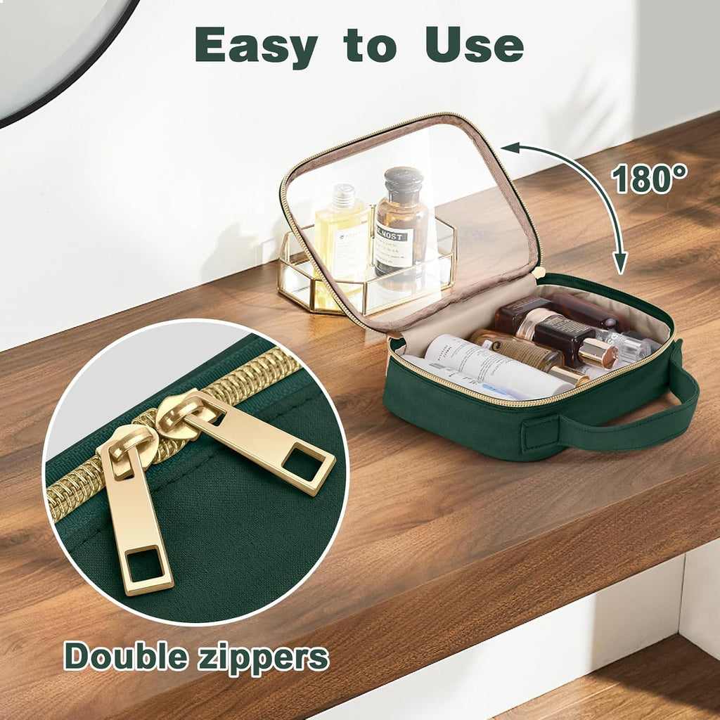 Wedama TSA Approved Toiletry Bag, 3 Pack Clear Makeup Bags with Handles, Quart Size Clear Toiletry Bags, PVC Cosmetic Bags for Women and Men, Carry on Airport Airlin (Dark Green, 3 Pack, Medium)