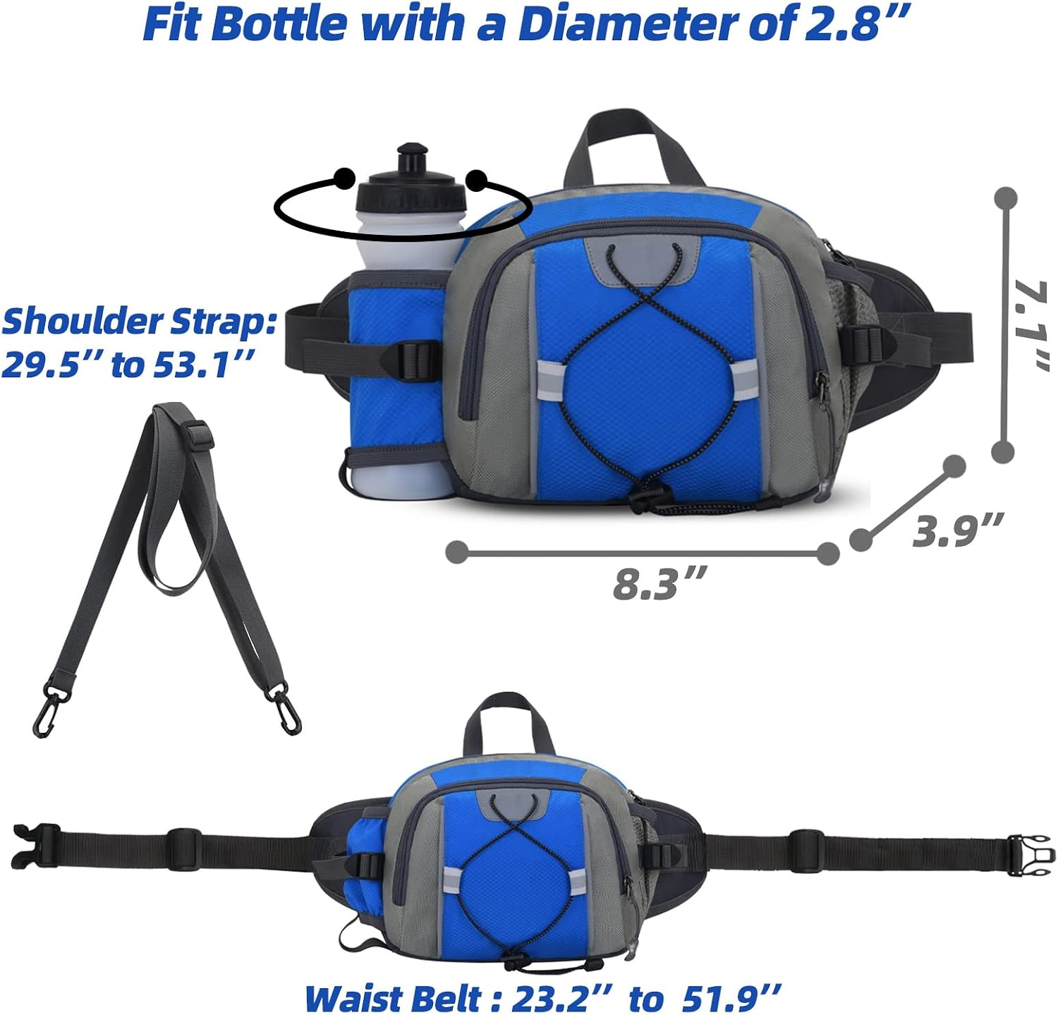 Peicees Hiking Fanny Pack Large Waist Bag for Men Women with Bottle Holder Water Resistant Lumbar Pack for Hiking Camping Fishing Outdoor (Bottle Not Included)