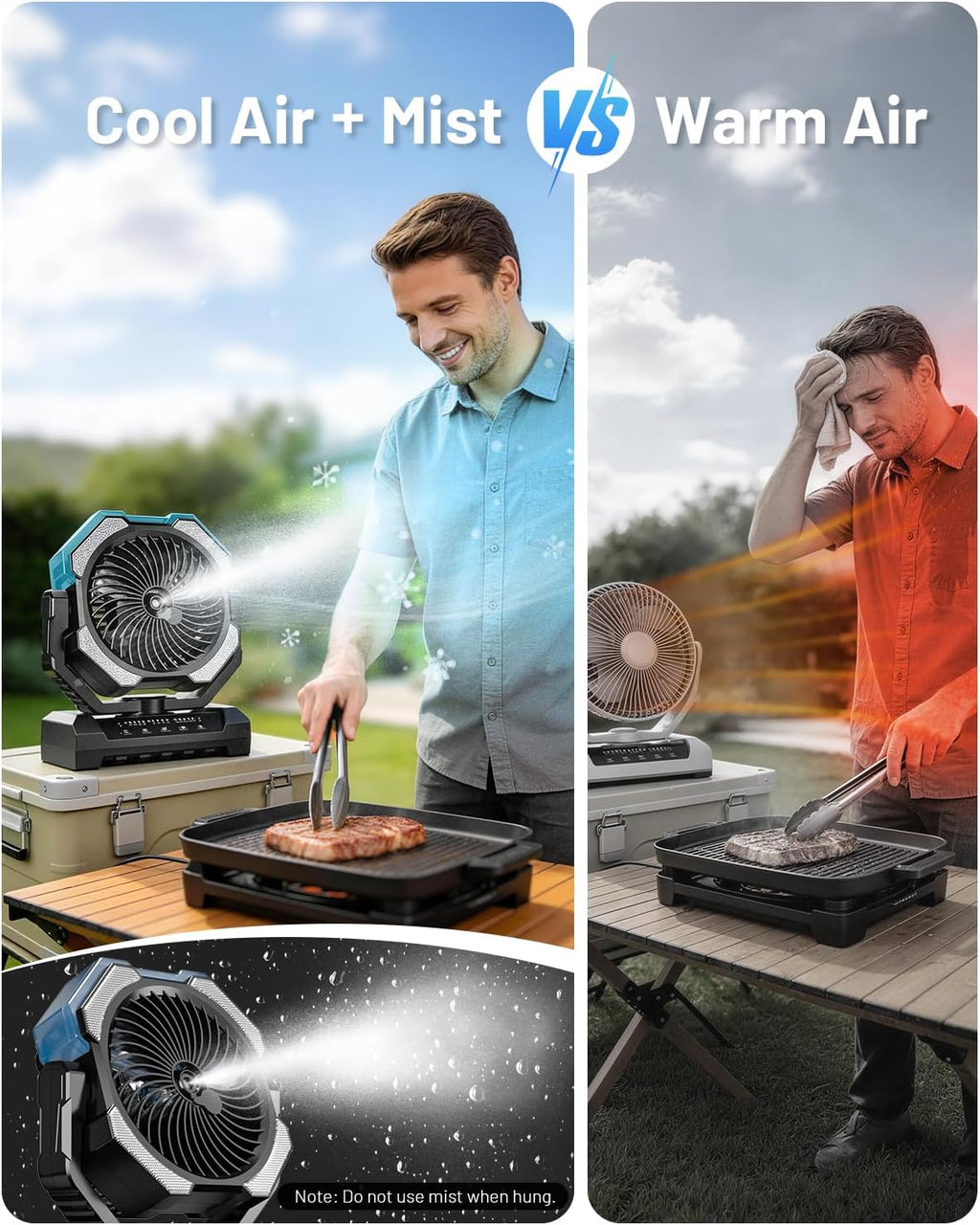 Misting Fan, Portable Camping Fans with 9oz Water Tank, 24000mAh Rechargeable Fan with 4 Speed, Battery Powered Fans with 120H Cooling, Last 5H Mist, 2 Mist Modes, Light, Outsides/Summer Essential