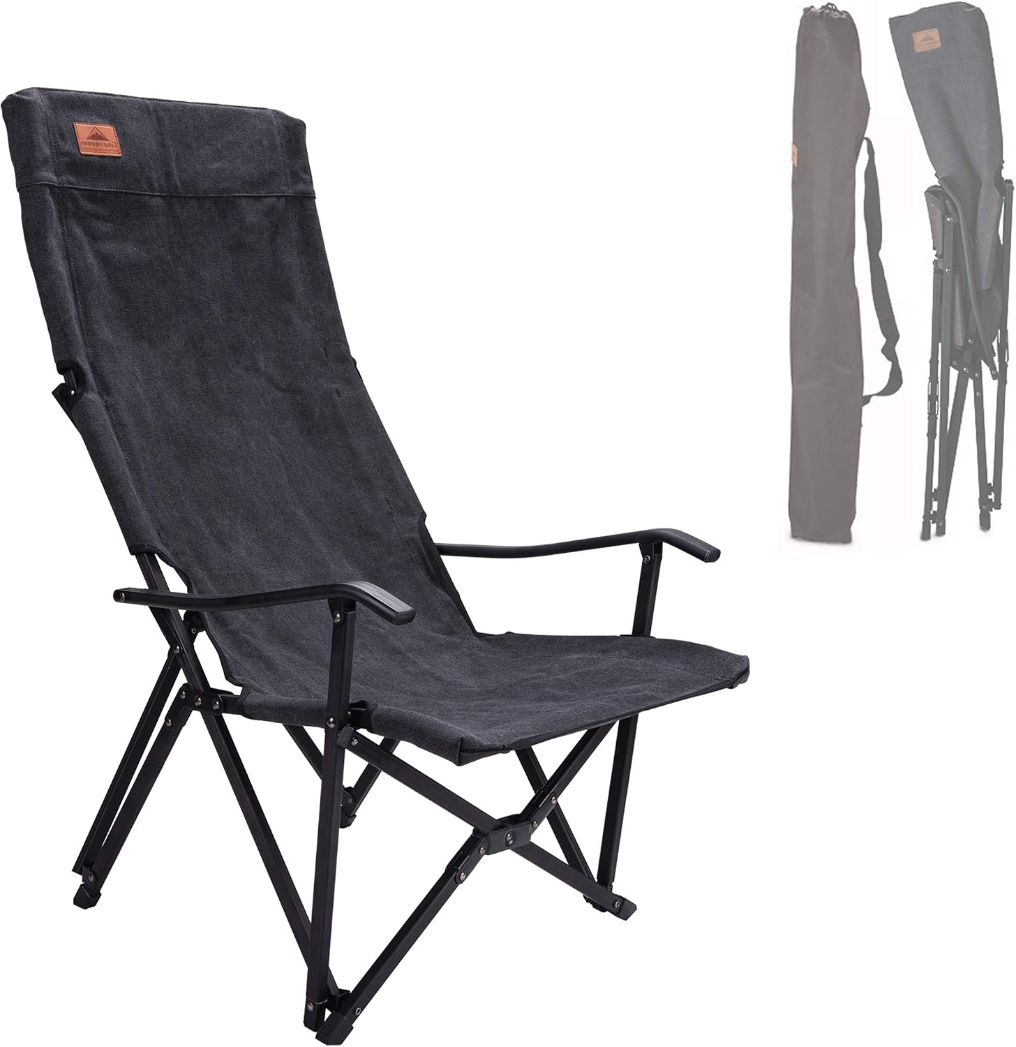 CAMPINGMOON Foldable Cotton Canvas Camping Chair Campfire High Back Low Style Relaxing Chair Black F-1002C-BK
