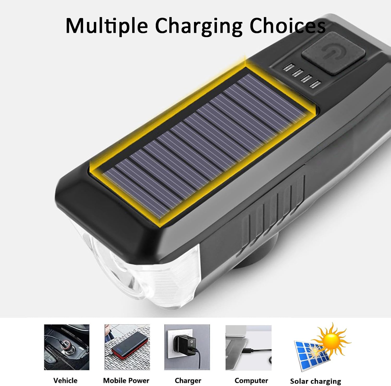 Bike Light, USB Rechargeable Headlight, IPX4 Waterproof, 3 Modes