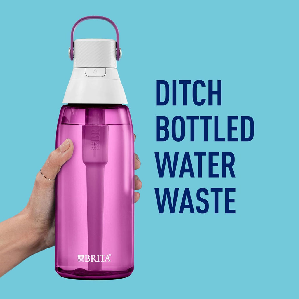 Brita Hard-Sided Plastic Premium Filtering Water Bottle, BPA-Free, Reusable, Replaces 300 Plastic Water Bottles, Filter Lasts 2 Months or 40 Gallons, Includes 1 Filter, Orchid - 36 oz.