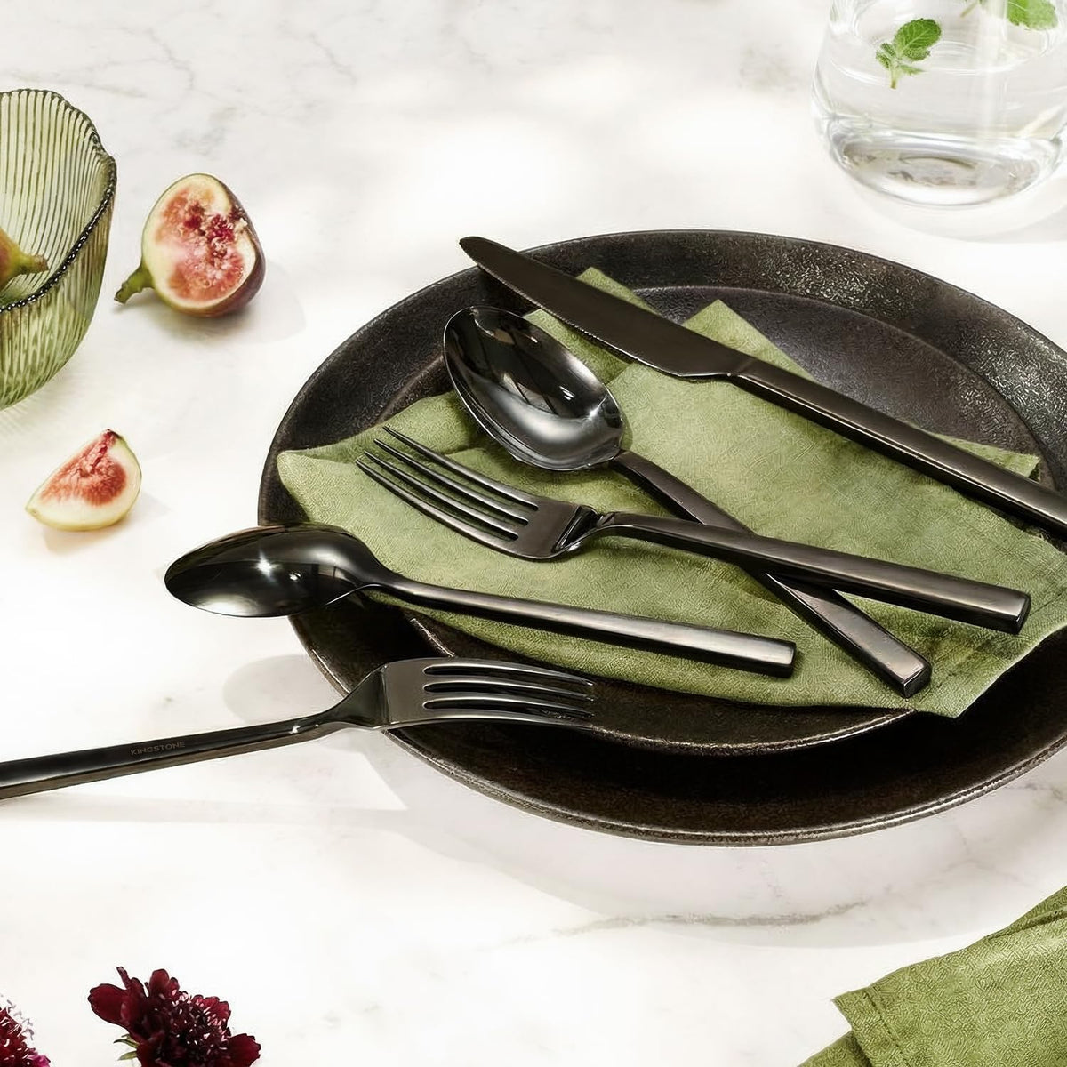 Black Silverware Set for 4, 20 Piece Flatware Set, Stainless Steel