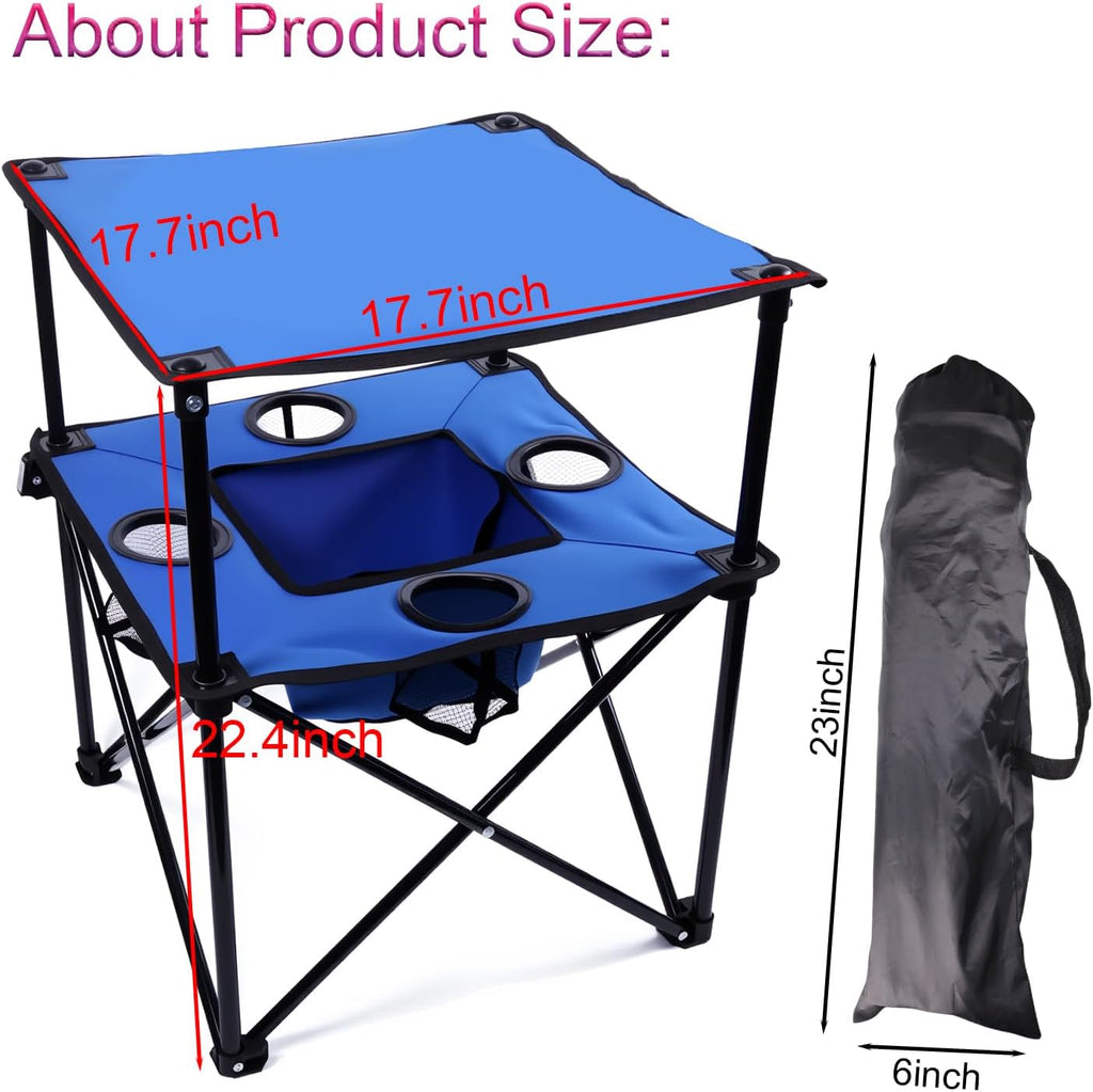 Portable Folding Camping Table With Cup Holders, 2-Tier Outdoor Table