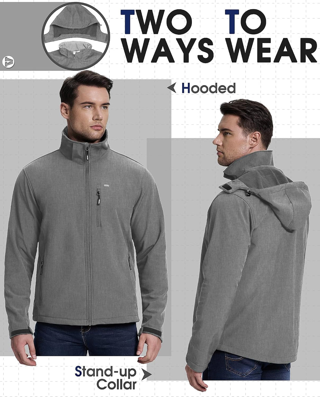 33,000ft Men's Hooded Softshell Jacket Waterproof Fleece Windbreaker Jacket