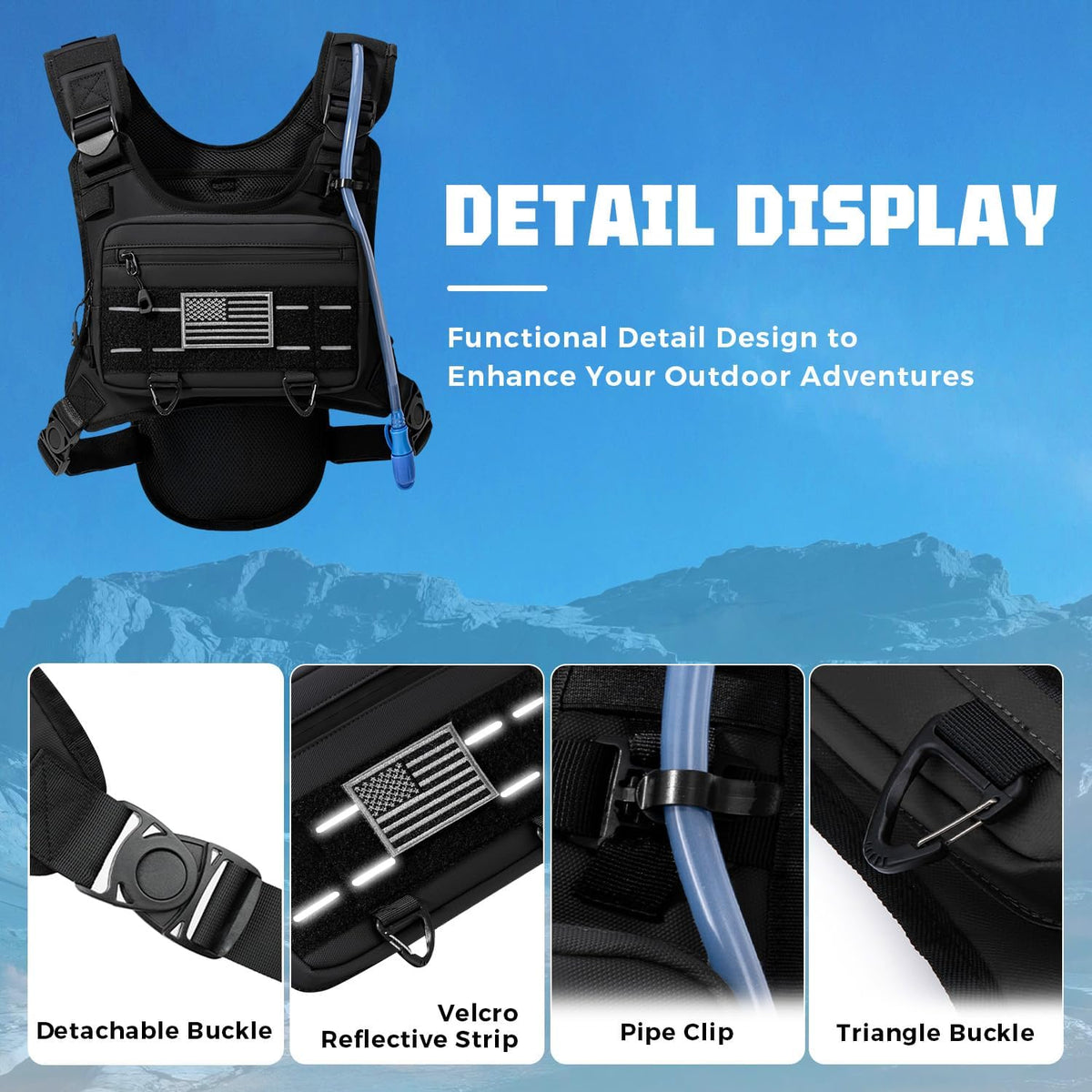 Running Hydration Vest with 2L Water Bladder， Lightweight Adjustable Hydration EDC Chest Pack for Men and Women, Water Backpack for Hiking, Cycling