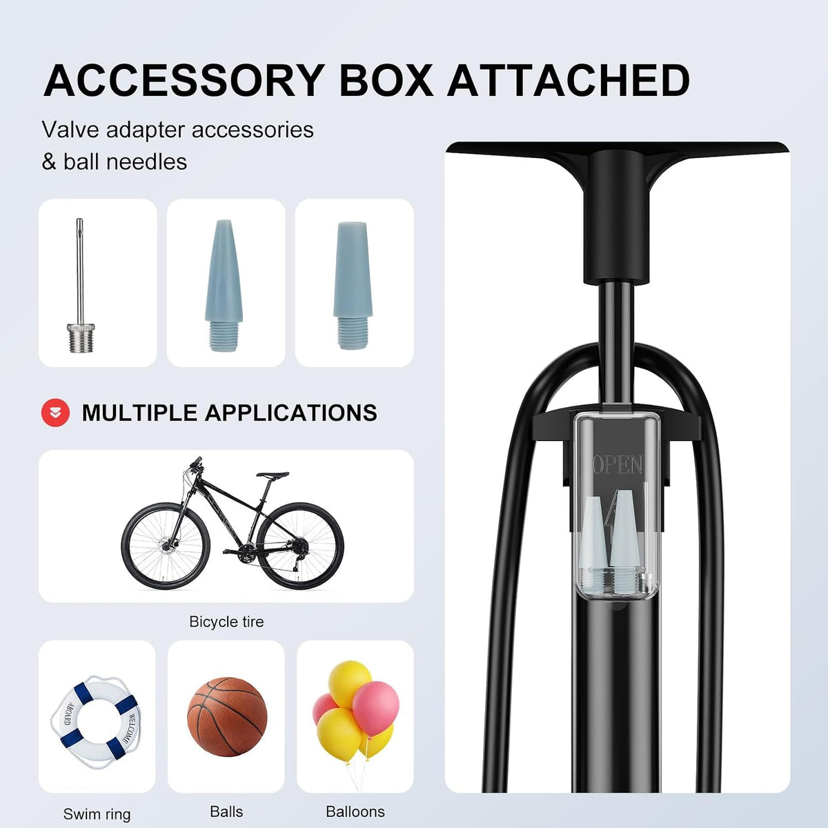 Bike Pump, 25” Height Full Size Bicycle Pump with 160 PSI High Pressure, Bike tire Pump with Presta and Schrader Valve, Bike Air Pump for Bike Tires, Balls and Swimming Ring,Bike Pumps with Psi Gauge