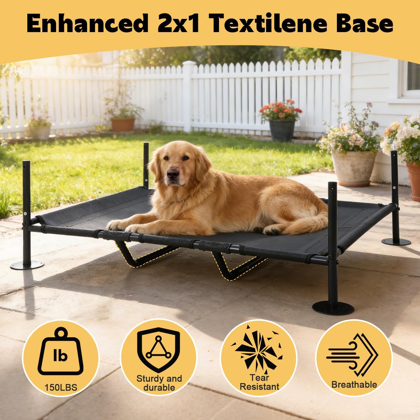 Large Dog Shade with Elevated Dog Bed, Waterproof Dog Tent with Back Cover
