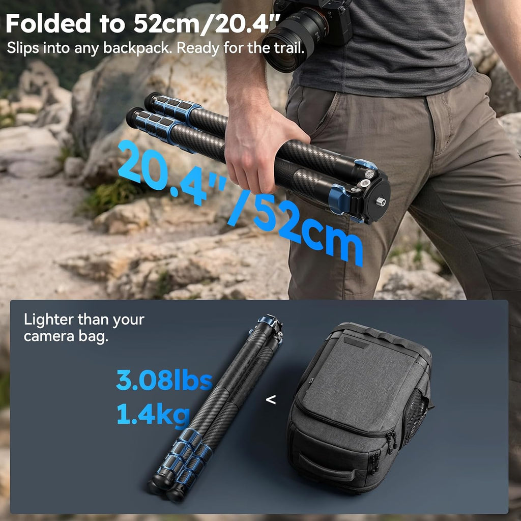 SIRUI 57"/145cm Carbon Fiber Camera Tripod, Max Laod 20KG, AM-324