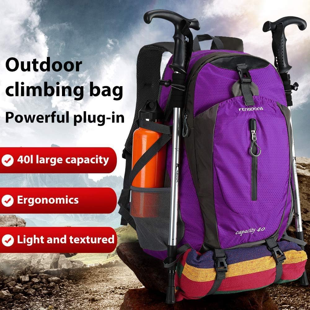 FENGDONG 40L Waterproof Lightweight Outdoor Daypack Hiking,Camping,Travel Backpack for Women Men Purple