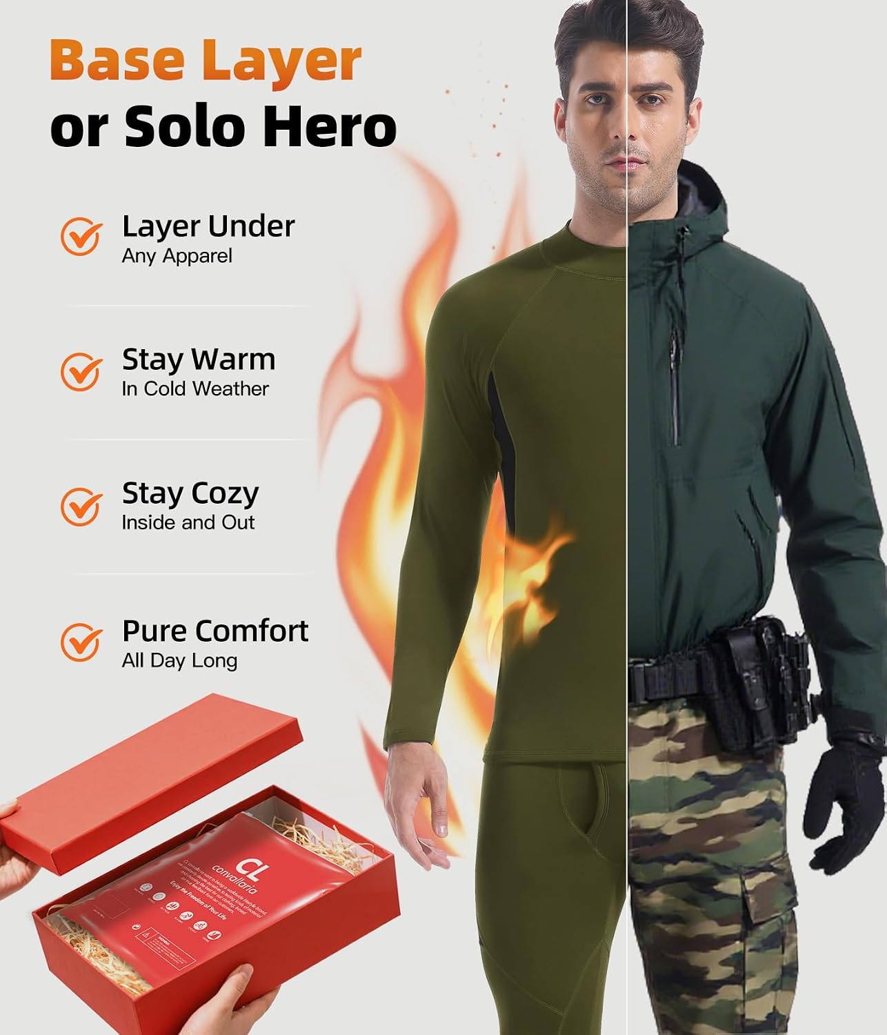 Mens Thermal Underwear Long Johns Set Cold Weather Hunting Base Layer