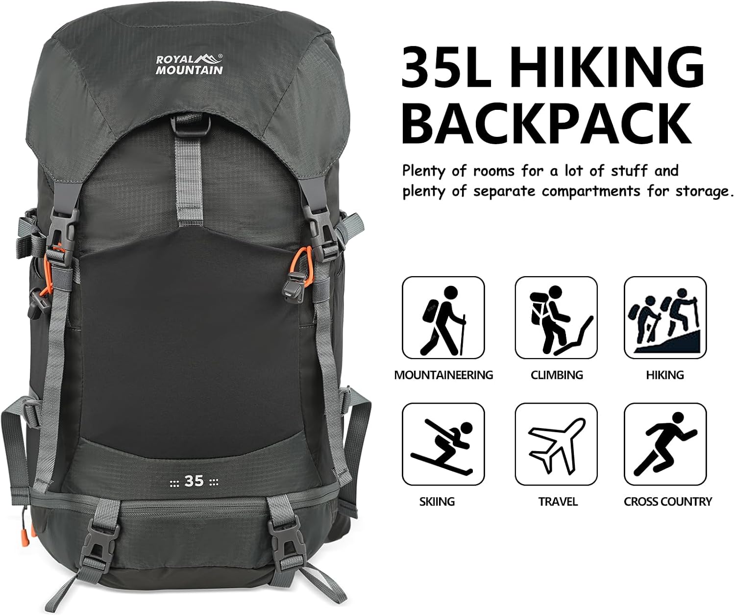 Hiking Backpack for Women Men,30+5L Waterproof Camping Backpacking Backpack