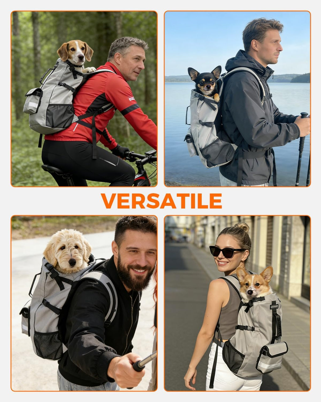 Waterproof Dog Backpack Carrier for Small Dogs Under 22 lb, Grey