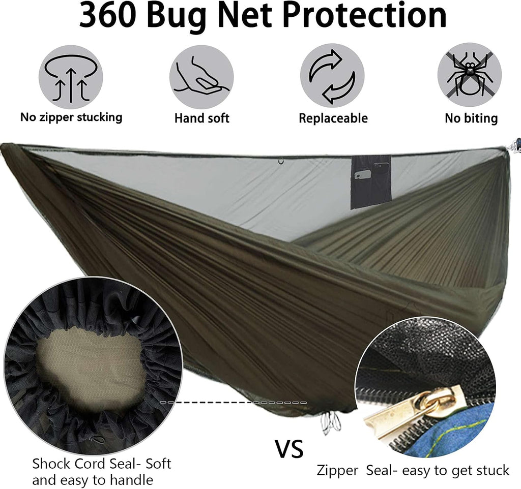 onewind 11ft Camping Double Hammock with Mosquito Net and Ridgeline, Brown