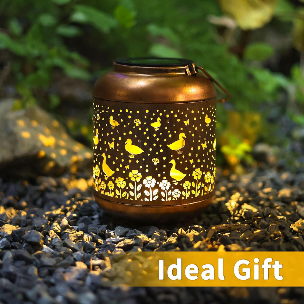 Solar Lanterns Outdoor Hanging Waterproof Lantern Duck Garden Decor Metal Solar Lights Birthday Gifts for Women Men Outside Decoration for Yard,Porch, Patio,Backyard,Pathway,Lawn,Landscape