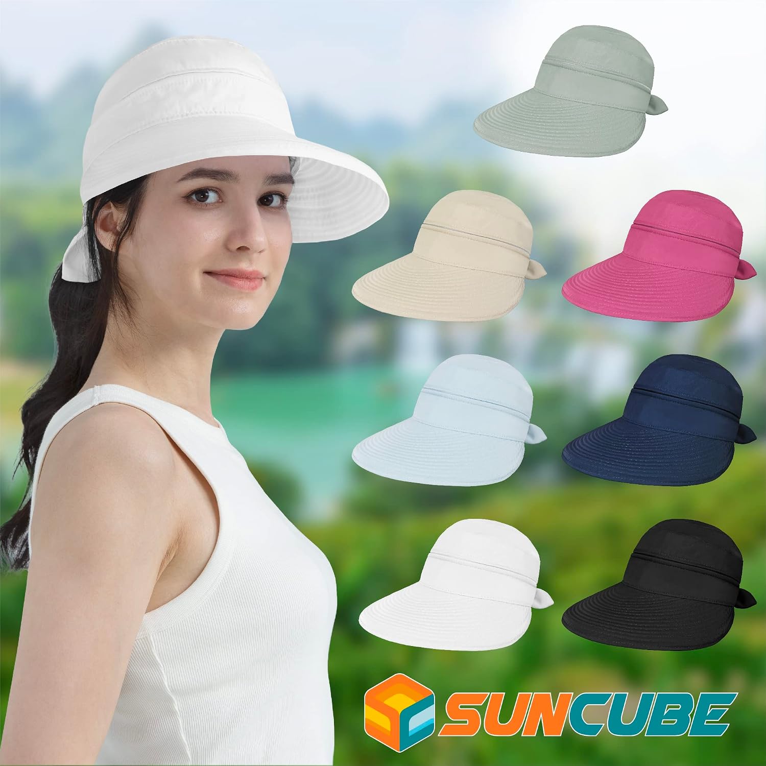SUN CUBE Womens Sun Hat UV Protection Wide Brim Zip-Off Golf Visor