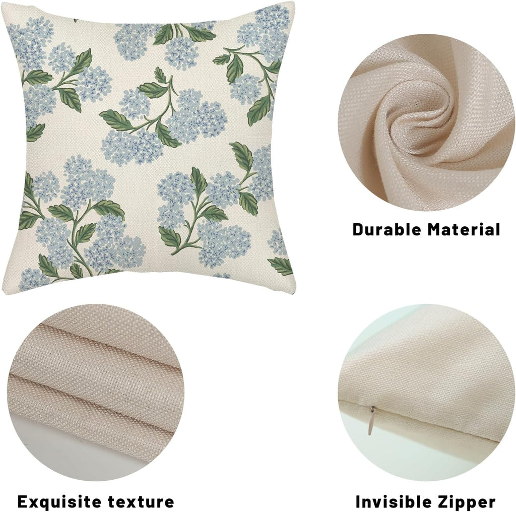 Floral Outdoor Pillow Covers 18x18 Inch Set of 2 Blue Green