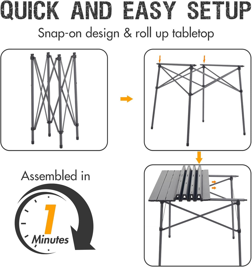 Portal Lightweight Aluminum Folding Square Table Roll Up Top 4 People Table