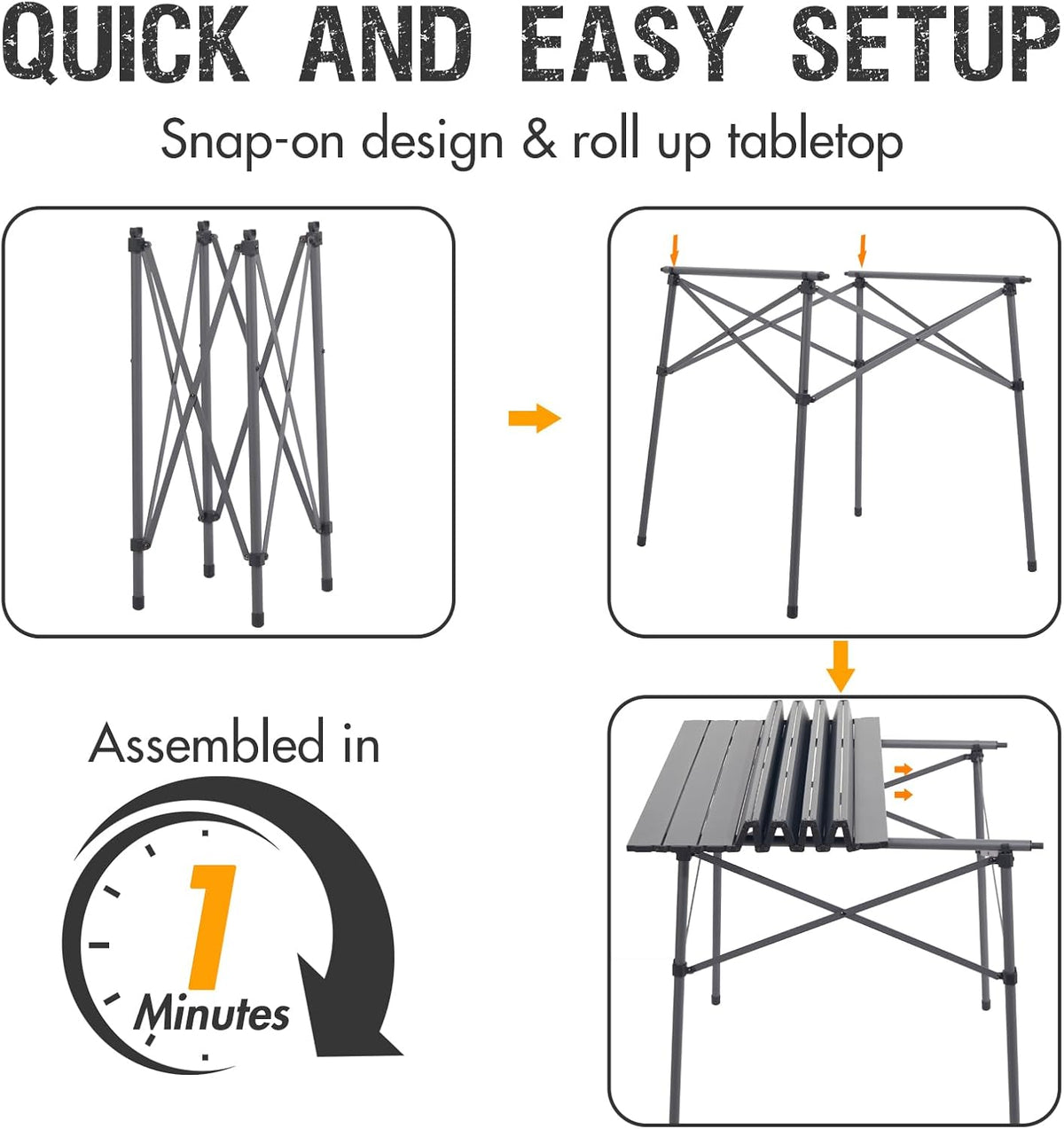 Portal Lightweight Aluminum Folding Square Table Roll Up Top 4 People Table