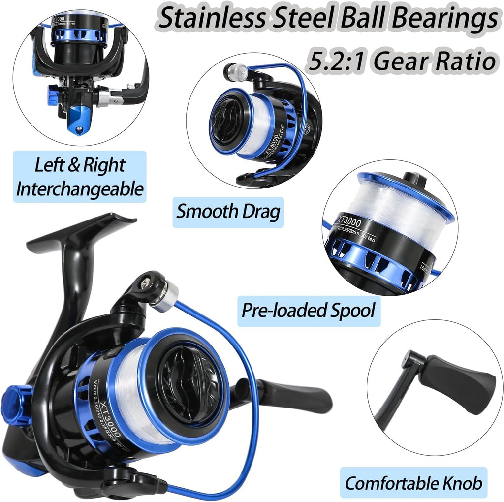 Tripquips Fishing Rod, 6.9ft Telescopic Fishing Rod and Reel Combo with Fishing Pliers and Lip Gripper Fishing Equipment, 5.2:1 Pre-Loaded Spinning Reel Combo Set Fishing Pole