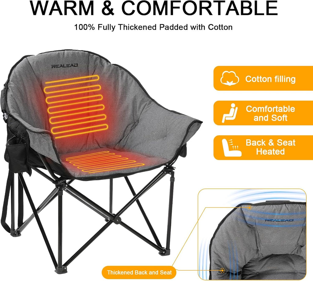REALEAD Oversized Heated Chairs Outdoor Sports with Fully Thick Padded