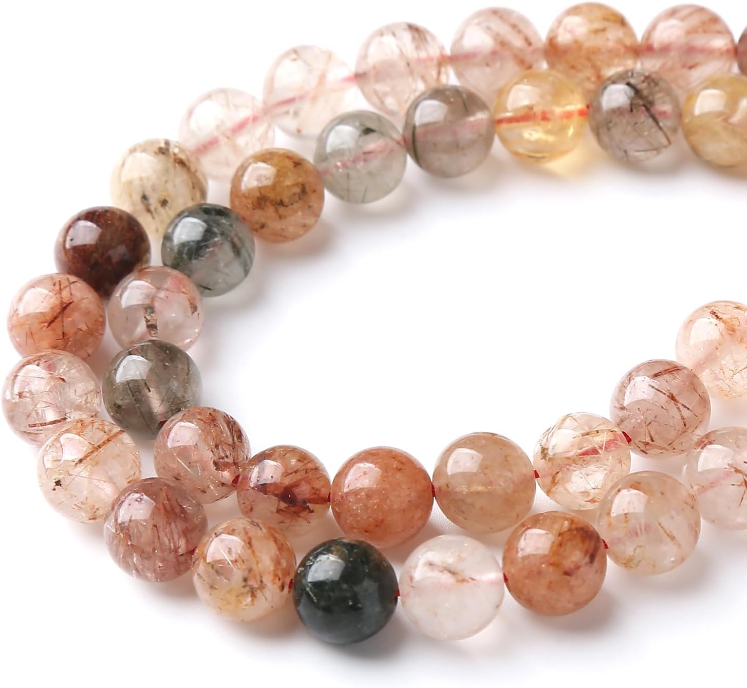 10MM 36PCS Natural Crystal Stone Colorful Rutilated Quartz Beads for Jewelry Making DIY Bracelet
