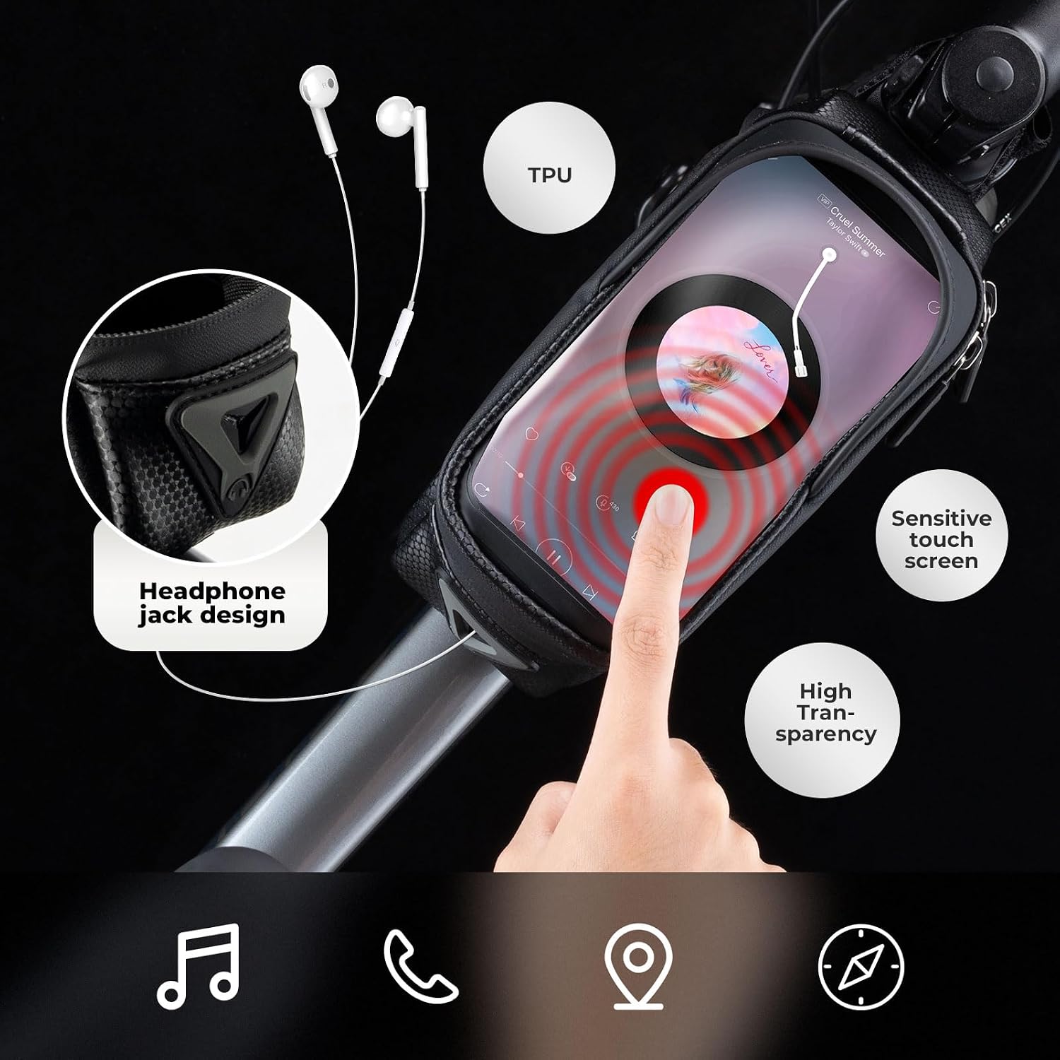 ROCKBROS Bike Phone Bag, [Oversized] EVA Waterproof Bike Top Tube Bag
