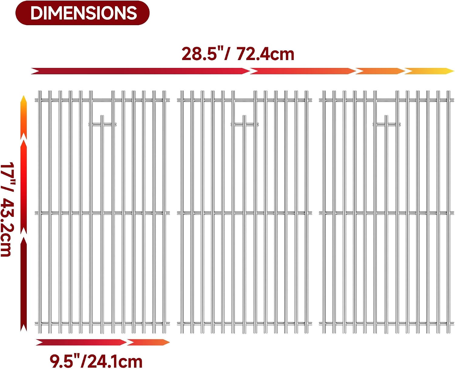 28.5" Wx17 D Grill Grates,Stainless Steel Charbroil Grill Replacement Parts,3Pack